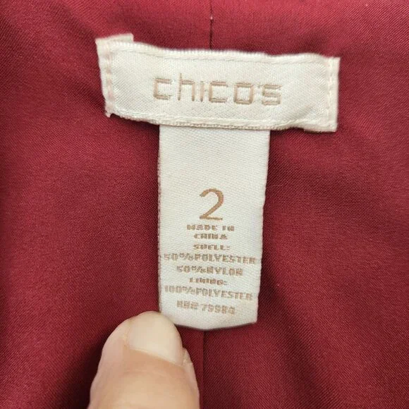 Chico's Metallic Red Crinkle Blazer Jacket Holiday Christmas Evening Dressy M - Picture 6 of 9